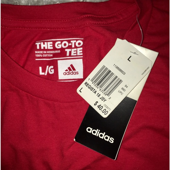 Adidas Red/Wht Short Sleeve Active Shirt sz Large - Picture 4 of 5